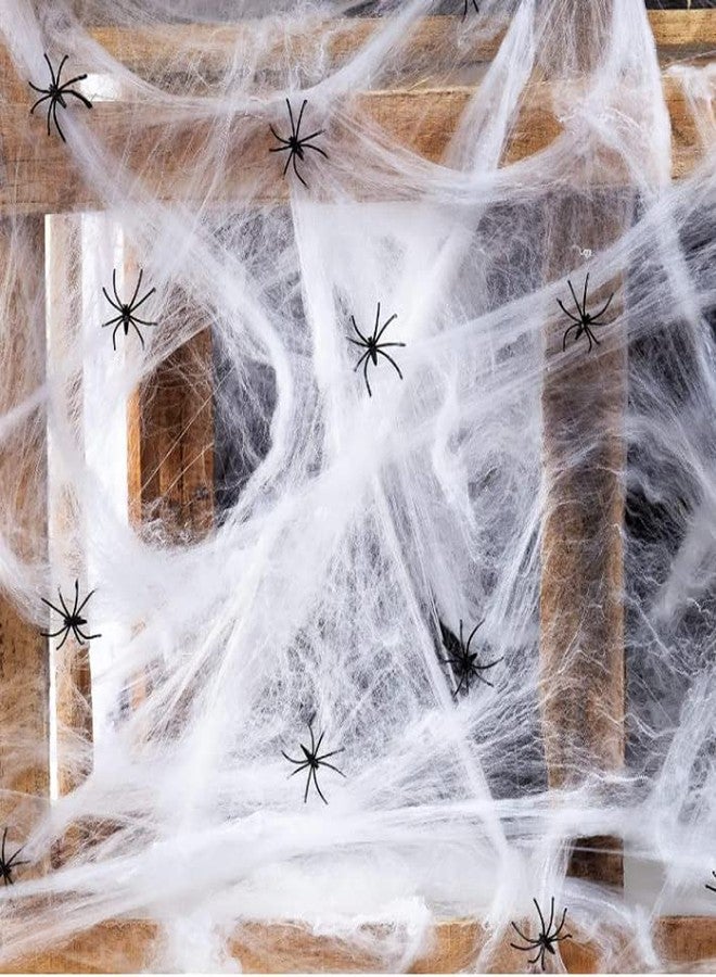 Partytoko Streachable Spiders Web with 2 Fake Spiders White 1 Pack Set - Image 1